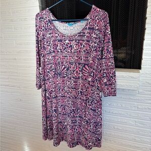 Tori Richard Pink and Blue Ikat Patterned knit Dress